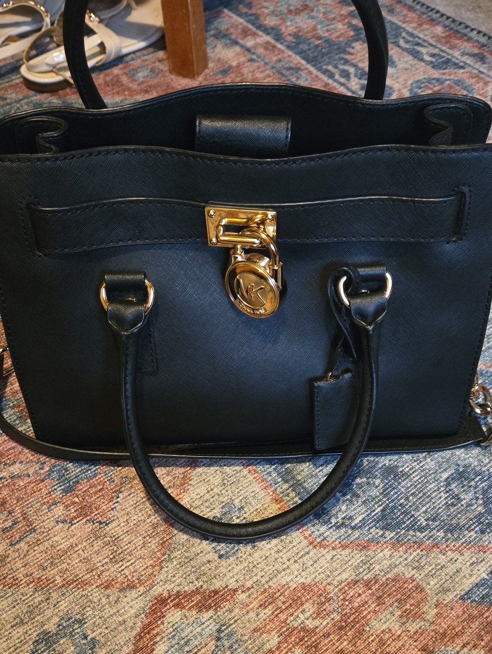 Michael Kors Black Saffiano Leather Tote with Gold Hardware